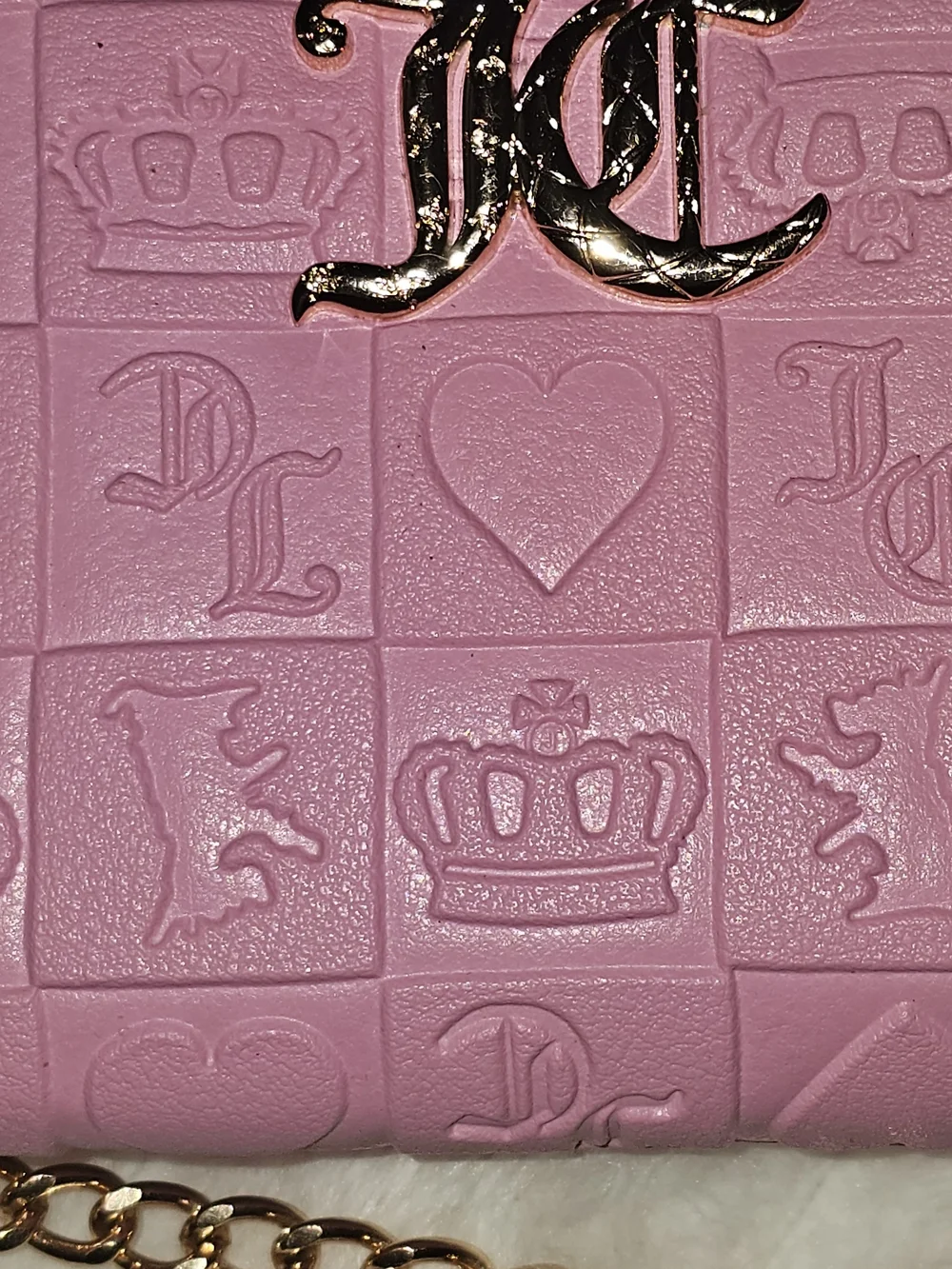 Juicy Couture Pink Quilted Embossed Wallet with Gold Chain